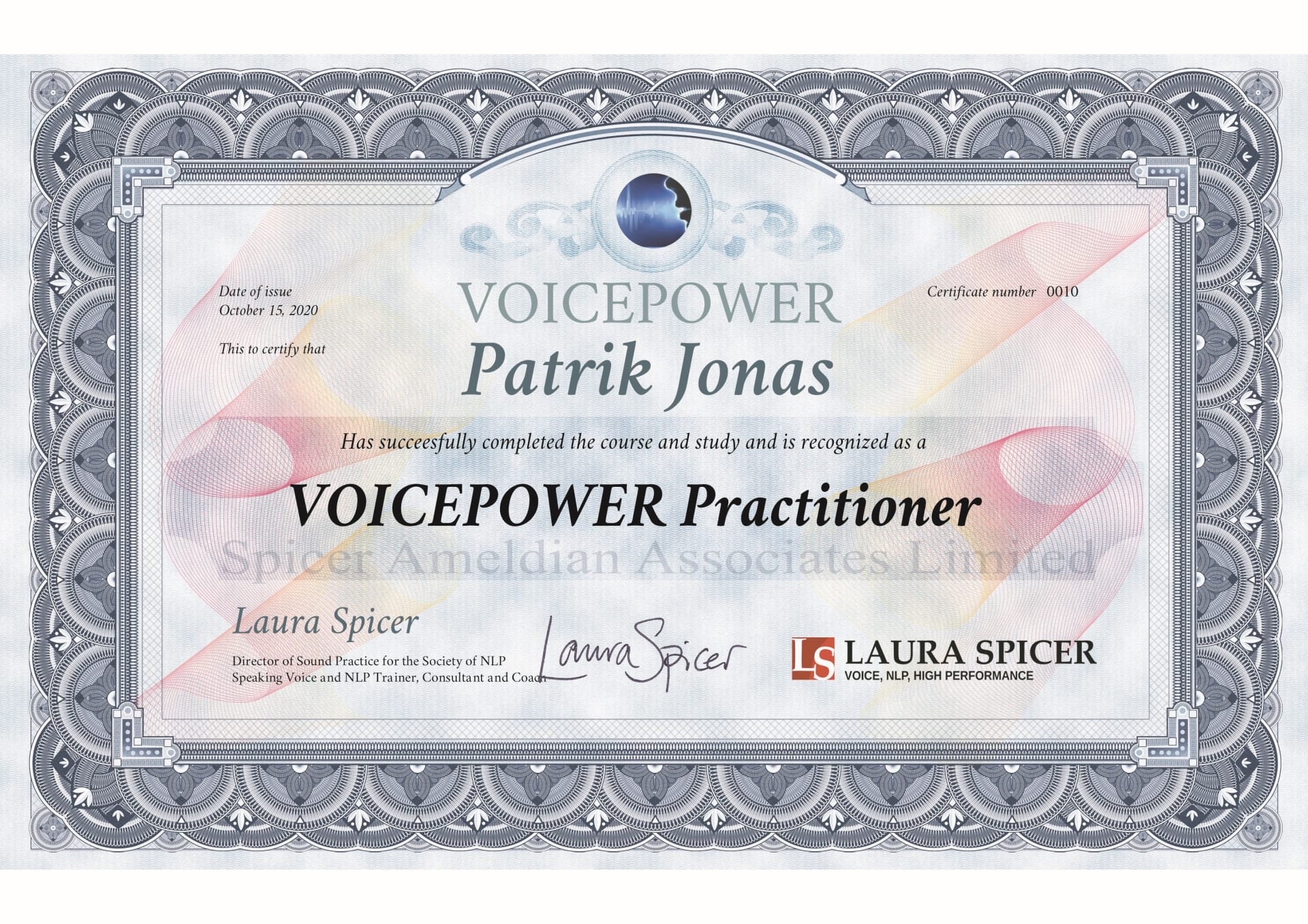 Patrik Jonáš - Certifikát Voicepower