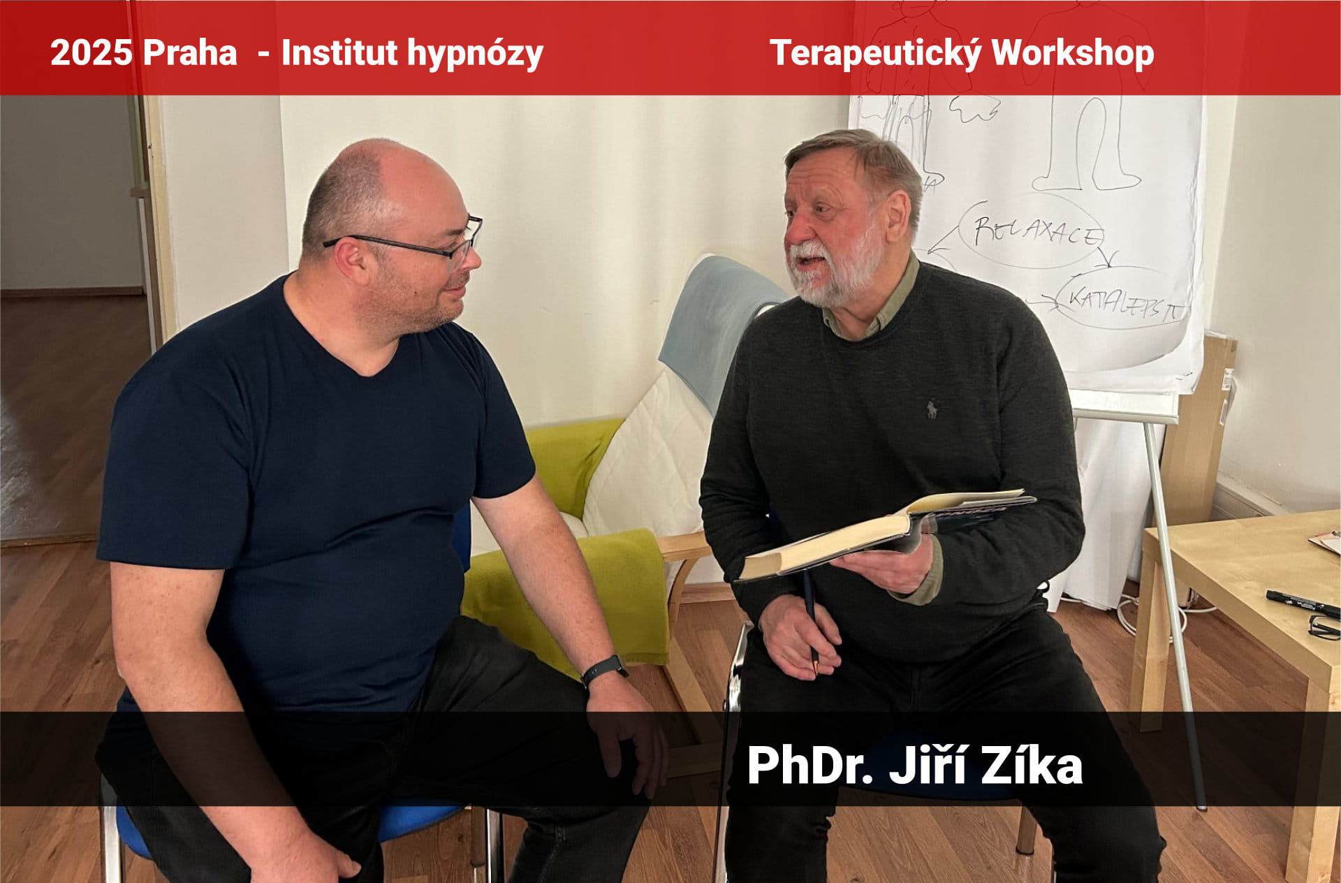 Fotografie PhDr Jiří Zíka a Patrik Jonáš v Institutu Hypnózy v Praze